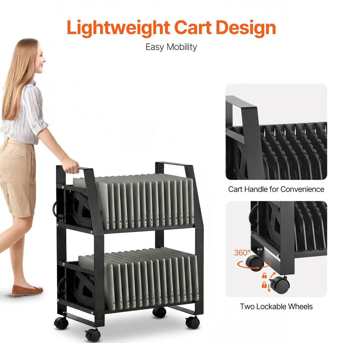 Laptop Cart, 32 Device Mobile Open Charging Station, Up to 15.6 in Screen Size, Office and Classroom Mobile Charging Cart, for Chromebook, Tablet and Laptop