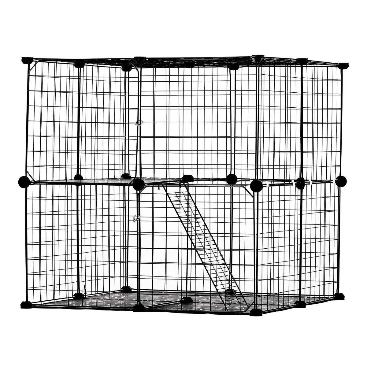 Large 2-tier Cat Cage, 28 x 28 x 28", DIY Detachable Metal Wire Cat Enclosure, with Ramp Ladder Adjustable Resting Platform, Crate Large Indoor & Outdoor Exercise Place for Small Animals, Black