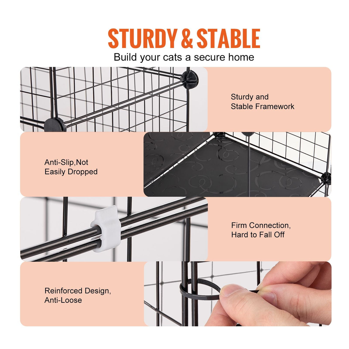 Large 2-tier Cat Cage, 28 x 28 x 28", DIY Detachable Metal Wire Cat Enclosure, with Ramp Ladder Adjustable Resting Platform, Crate Large Indoor & Outdoor Exercise Place for Small Animals, Black