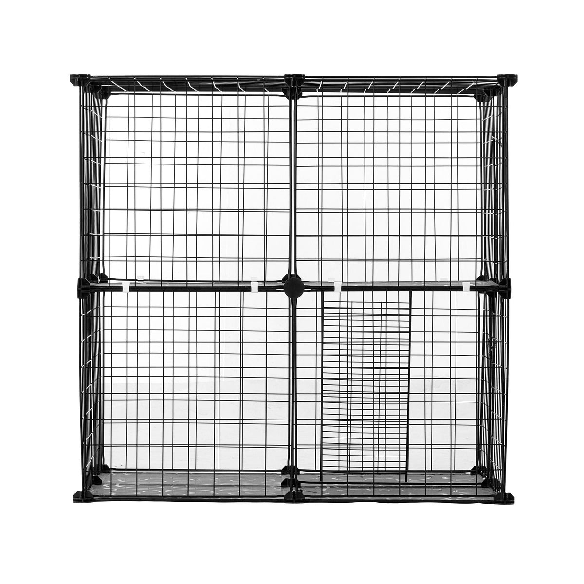 Large 2-tier Cat Cage, 28 x 28 x 28", DIY Detachable Metal Wire Cat Enclosure, with Ramp Ladder Adjustable Resting Platform, Crate Large Indoor & Outdoor Exercise Place for Small Animals, Black