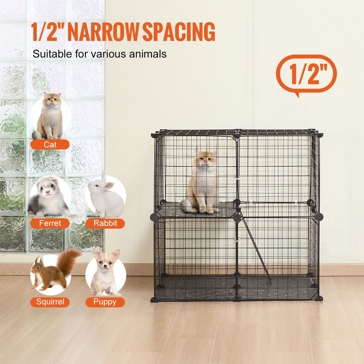 Large 2-tier Cat Cage, 28 x 28 x 28", DIY Detachable Metal Wire Cat Enclosure, with Ramp Ladder Adjustable Resting Platform, Crate Large Indoor & Outdoor Exercise Place for Small Animals, Black