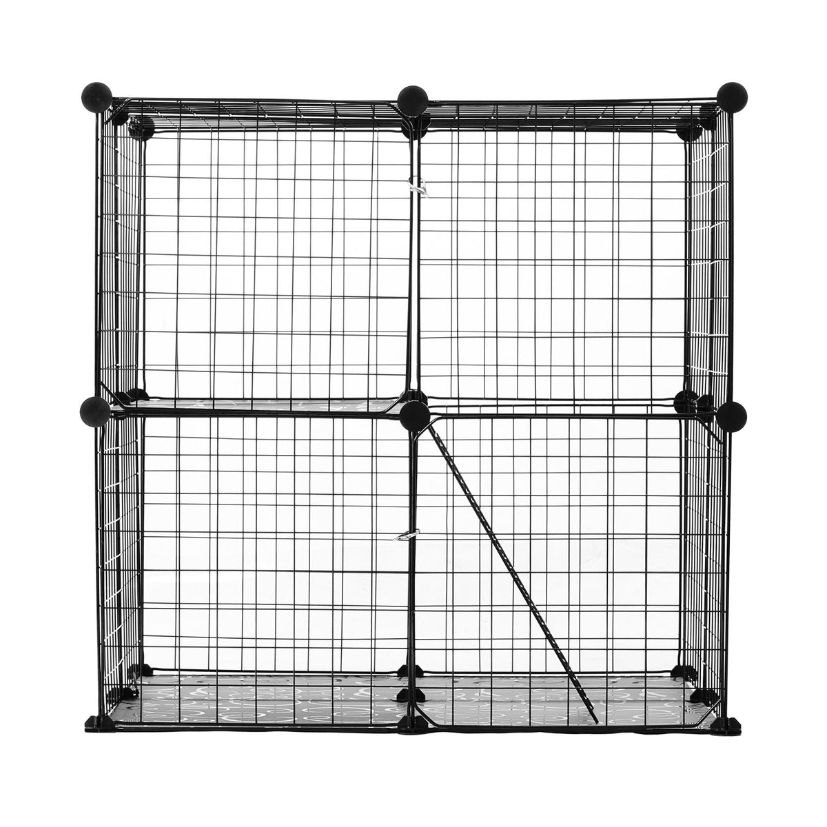 Large 2-tier Cat Cage, 28 x 28 x 28", DIY Detachable Metal Wire Cat Enclosure, with Ramp Ladder Adjustable Resting Platform, Crate Large Indoor & Outdoor Exercise Place for Small Animals, Black