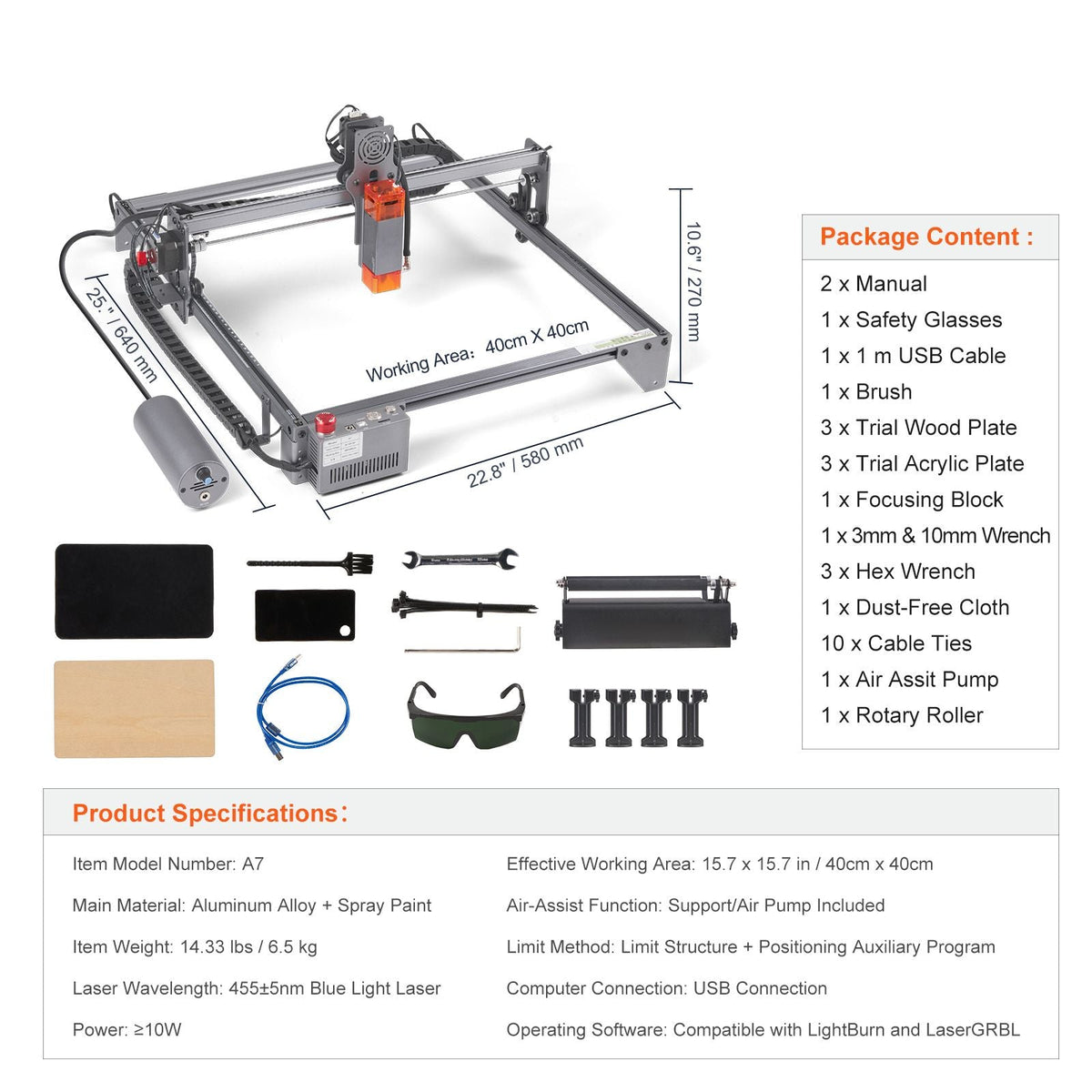 Laser Engraver, 10W Output Laser Engraving Machine, 15.7" x 15.7" Large Working Area, 10000mm/min Movement Speed, Compressed Spot with Rotary Roller, Laser Cutter for Wood, Certain Metal