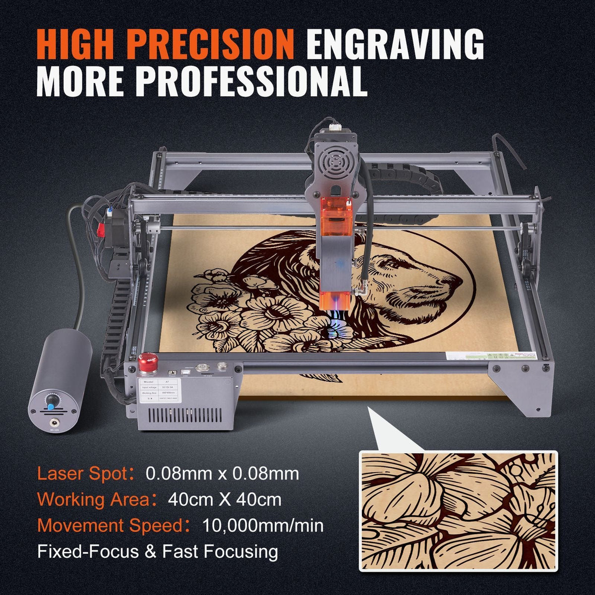 Laser Engraver, 10W Output Laser Engraving Machine, 15.7" x 15.7" Large Working Area, 10000mm/min Movement Speed, Compressed Spot with Rotary Roller, Laser Cutter for Wood, Certain Metal