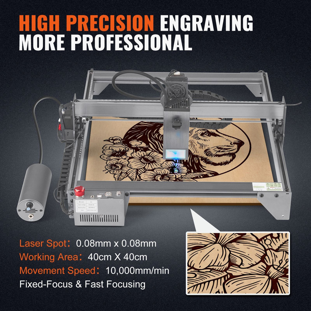 Laser Engraver, 20W Output Laser Engraving Machine, 15.7" x 15.7" Large Working Area, 10000mm/min Movement Speed, Compressed Spot with Rotary Roller, Laser Cutter for Wood, Certain Metal
