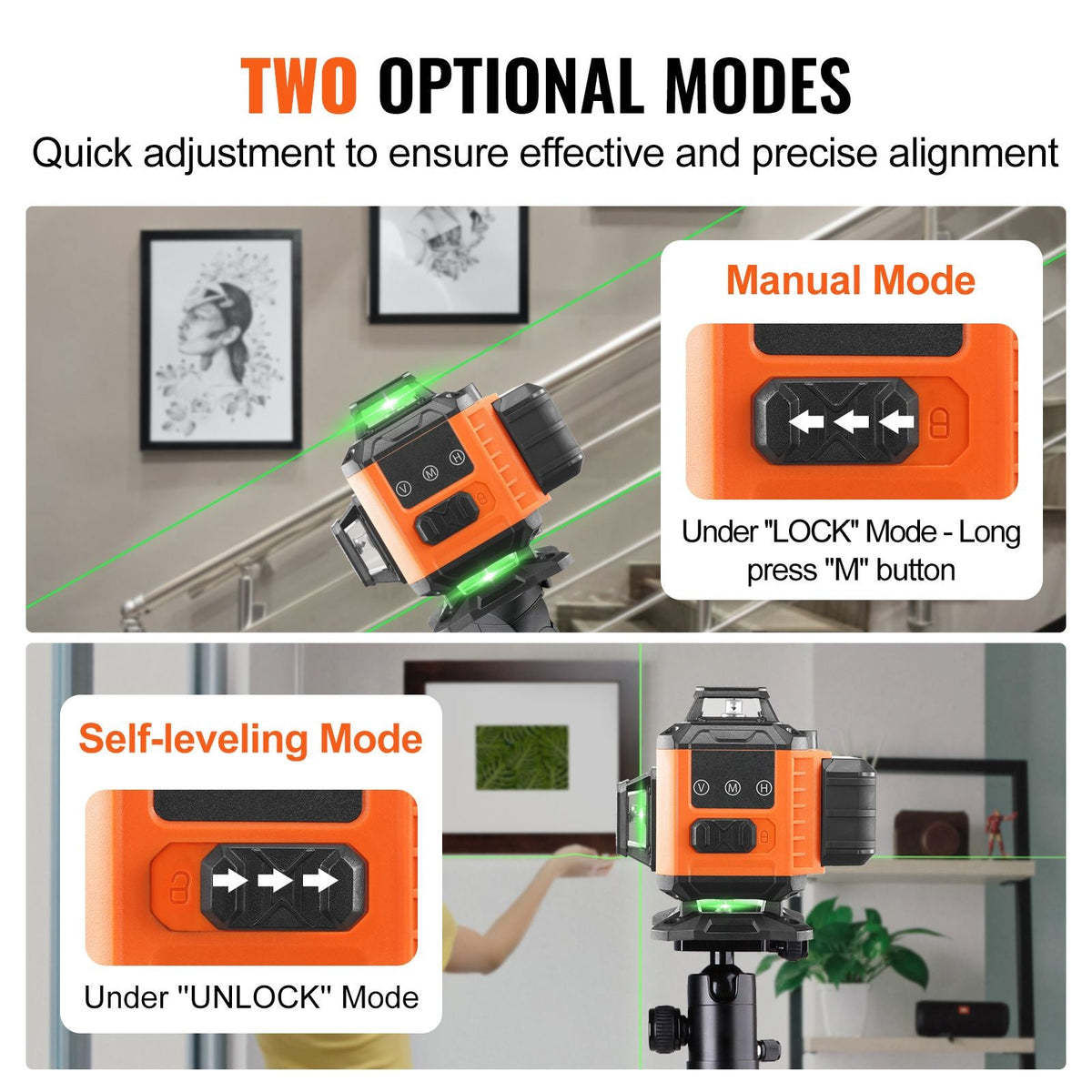 Laser Level, 100ft, Self Leveling Manual Green 4 x 360° Cross 16 Line Laser, IP54 Waterproof Remote Control Manual Self-leveling Mode & 5h Continuous Working Time Line Laser, Battery Include
