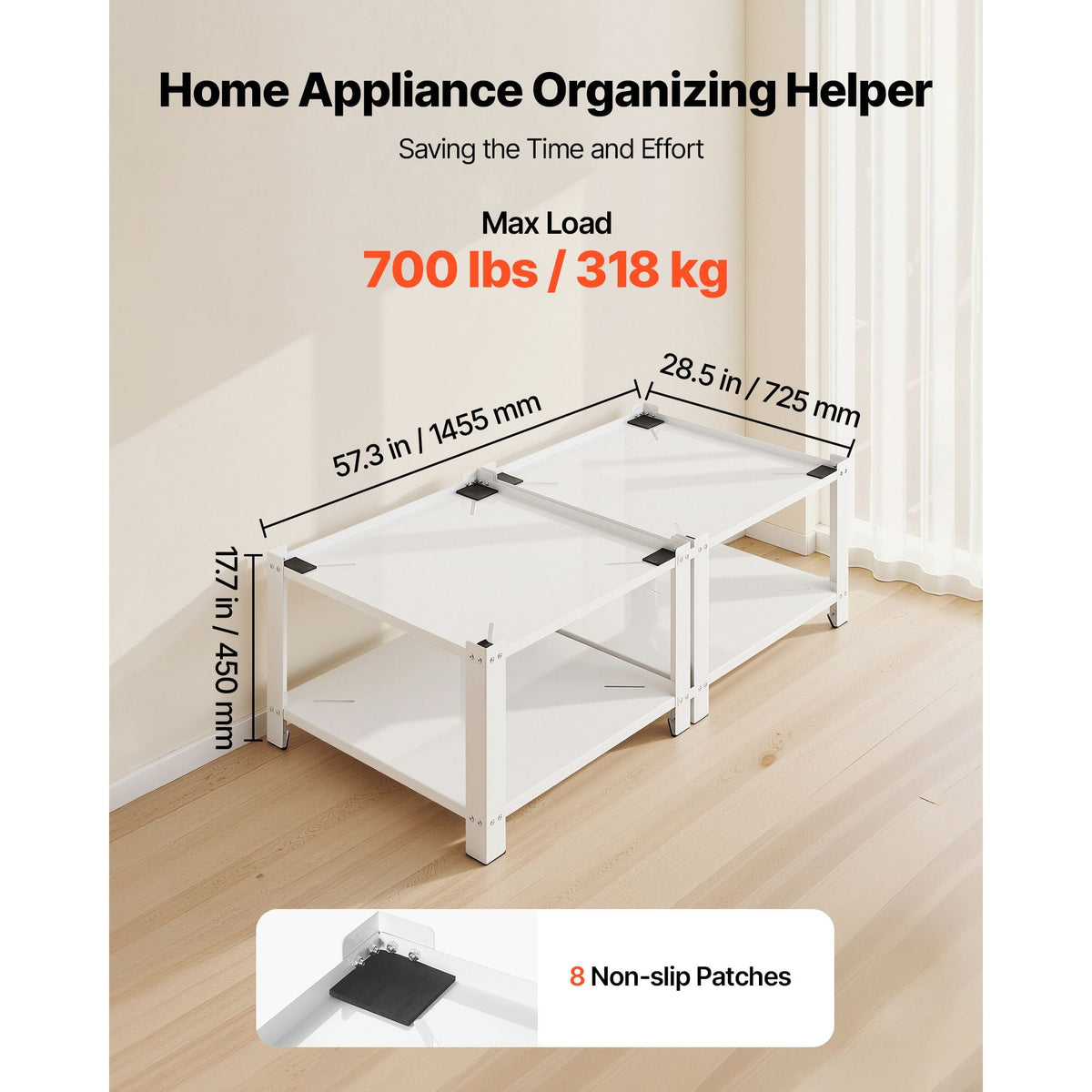Laundry Pedestal, 16.1 in Height, 27.5 x 27.5 in Washer and Dryer Pedestals with Storage Shelf, 700 lbs Load Capacity, Non-Slip Feet, Washing Machine Stand Universal Fit, White, 2 Pack