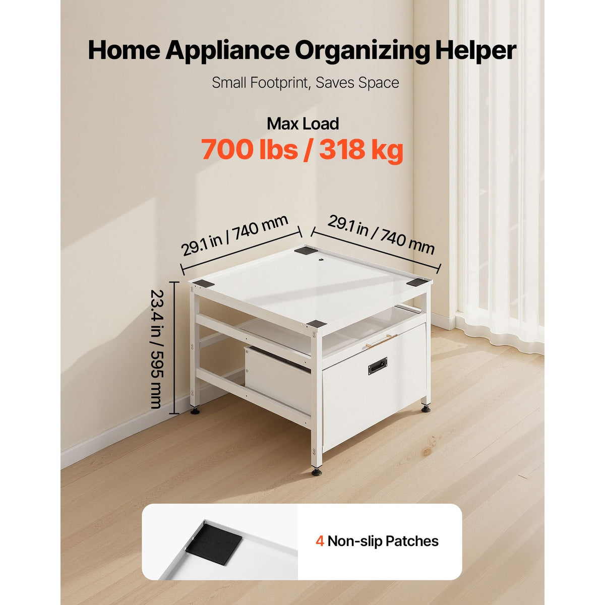 Laundry Pedestal, 23 in Height, 29 x 29 in Washer and Dryer Pedestals with Pull-out Tray and Storage Space, 700 lbs Load Capacity, Non-Slip Feet Washing Machine Stand Universal Fit, White