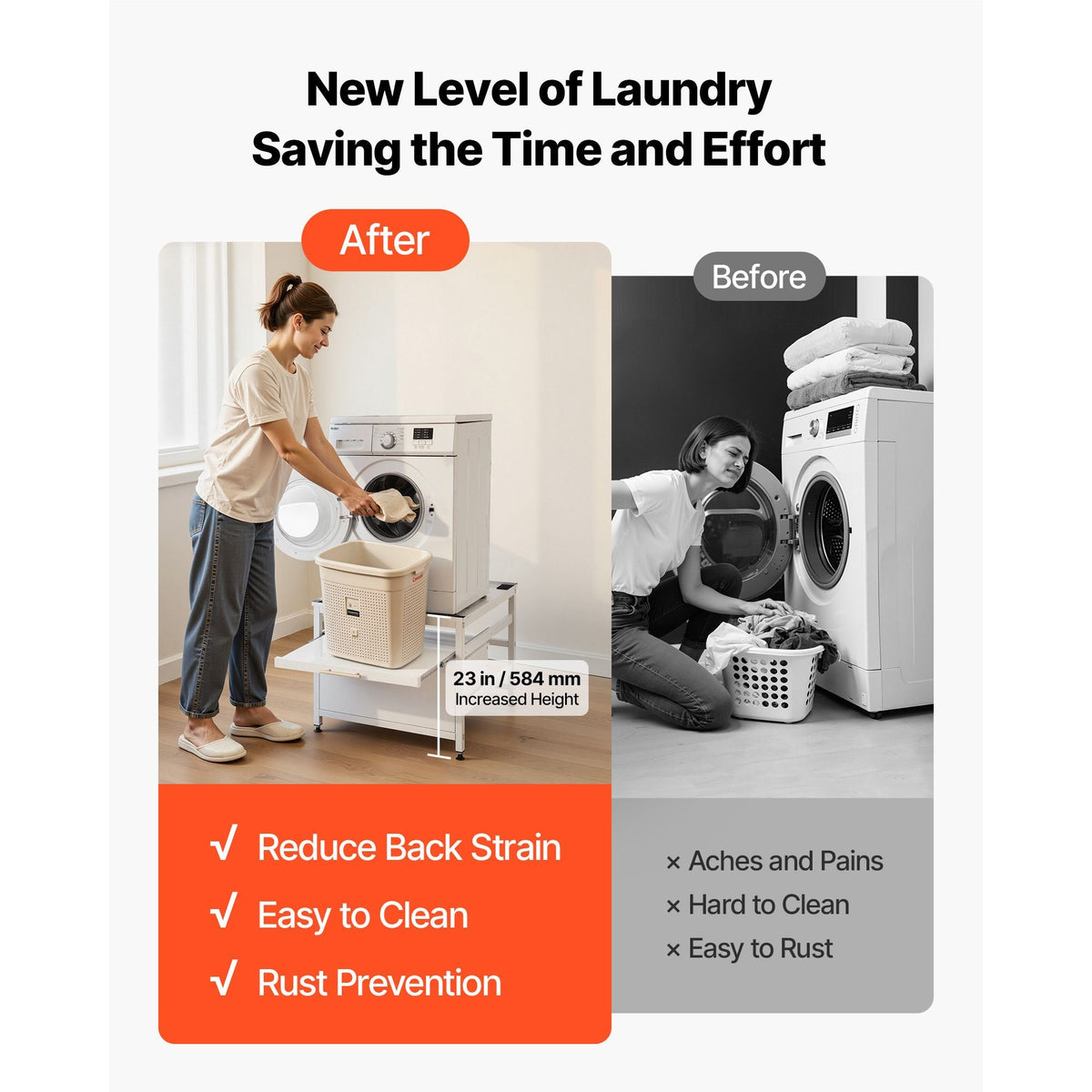 Laundry Pedestal, 23 in Height, 29 x 29 in Washer and Dryer Pedestals with Pull-out Tray and Storage Space, 700 lbs Load Capacity, Non-Slip Feet Washing Machine Stand Universal Fit, White