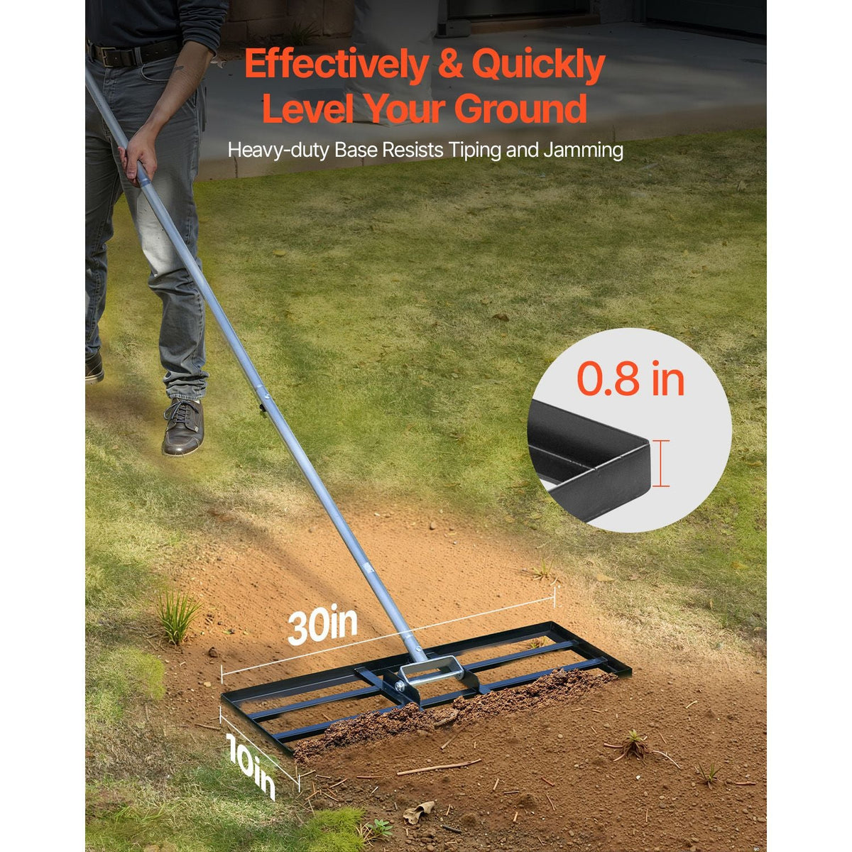 Lawn Leveling Rake, Lawn Leveler with 83.9 in Handle, 30x10 in Ground Plate, Rust-Resistant Carbon Steel Soil Leveler, 3 Heights Adjustable, Effort Saving Lawn Leveling Tool for Yard Golf Court