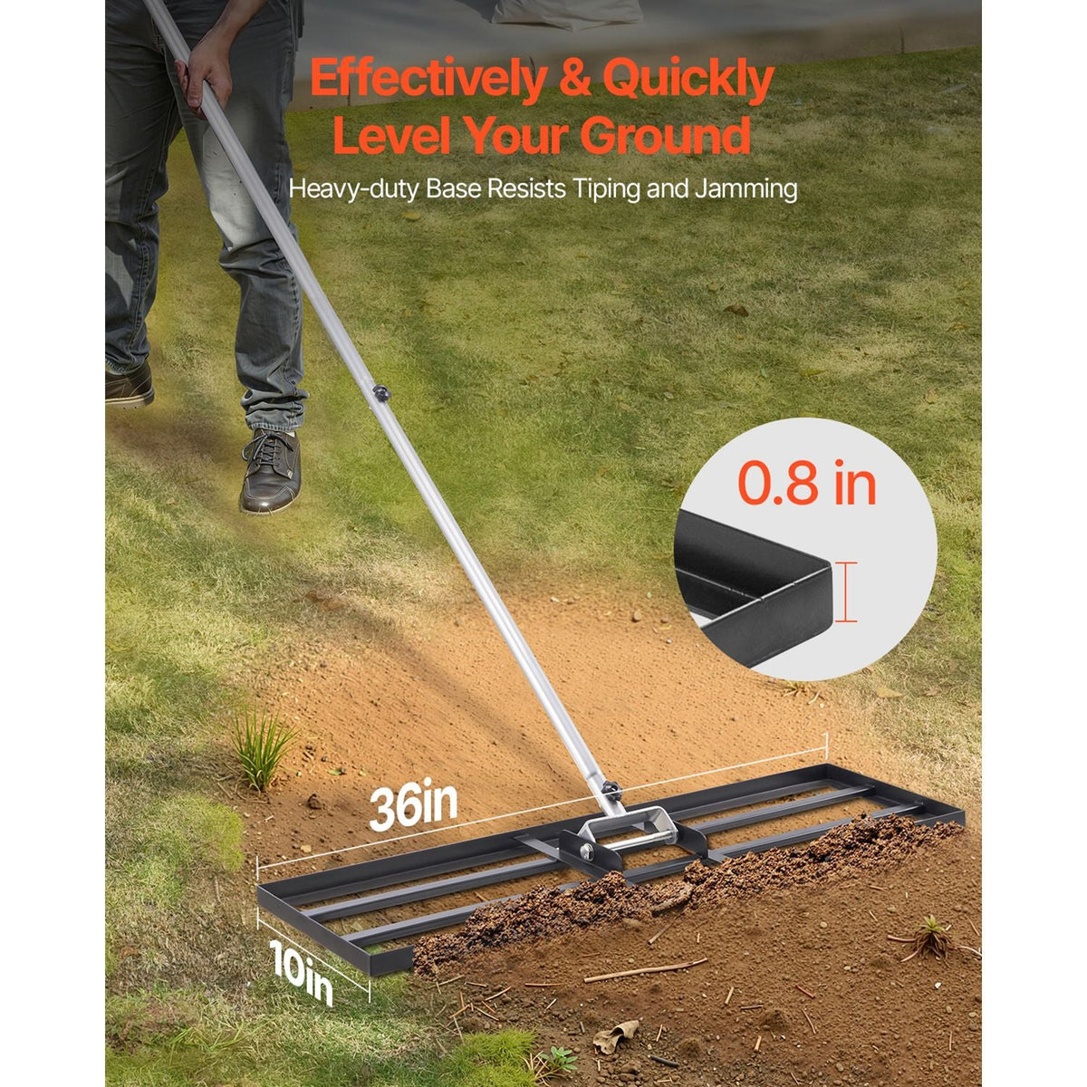 Lawn Leveling Rake, Lawn Leveler with 83.9 in Handle, 36x10 in Ground Plate, Rust-Resistant Carbon Steel Soil Leveler, 3 Heights Adjustable, Effort Saving Lawn Leveling Tool for Yard Golf Court