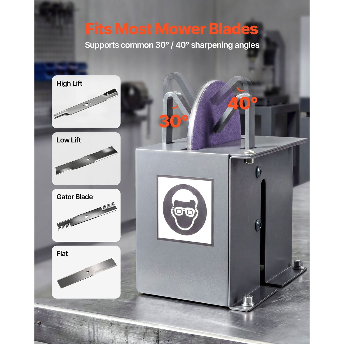 Lawn Mower Blade Sharpener, 1/2HP Lawnmower Blades Grinder with 7" Flap Wheel & 9" Ceramic Grinding Wheel, 30° or 40° Blade Sharpening Machine for High Lift, Low Lift, Gator & Flat Blades