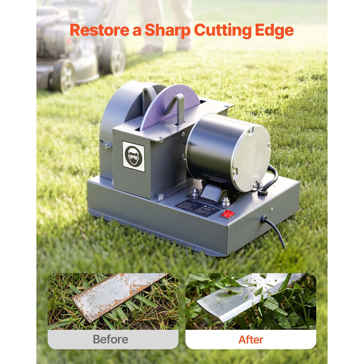 Lawn Mower Blade Sharpener, 1/2HP Lawnmower Blades Grinder with 7" Flap Wheel & 9" Ceramic Grinding Wheel, 30° or 40° Blade Sharpening Machine for High Lift, Low Lift, Gator & Flat Blades