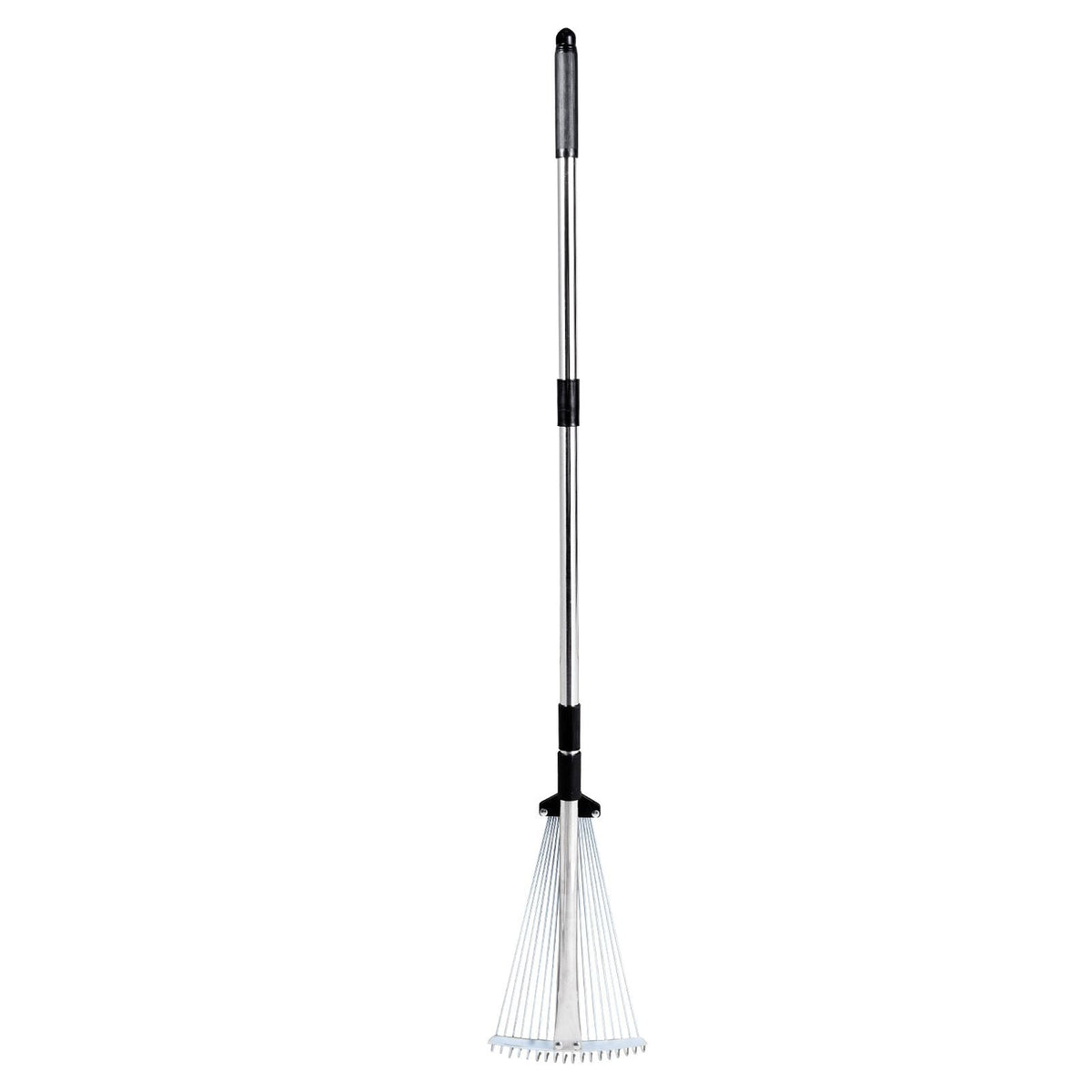 Leaf Rake, 18 Metal Tines, Adjustable Garden Rake for Lawns with 7.7-17.1 Inch Head & 32.3-55.6 Inch Long Handle, Heavy Duty Stainless Steel Small Leaves Tool for Gardening Camping Yard Grass