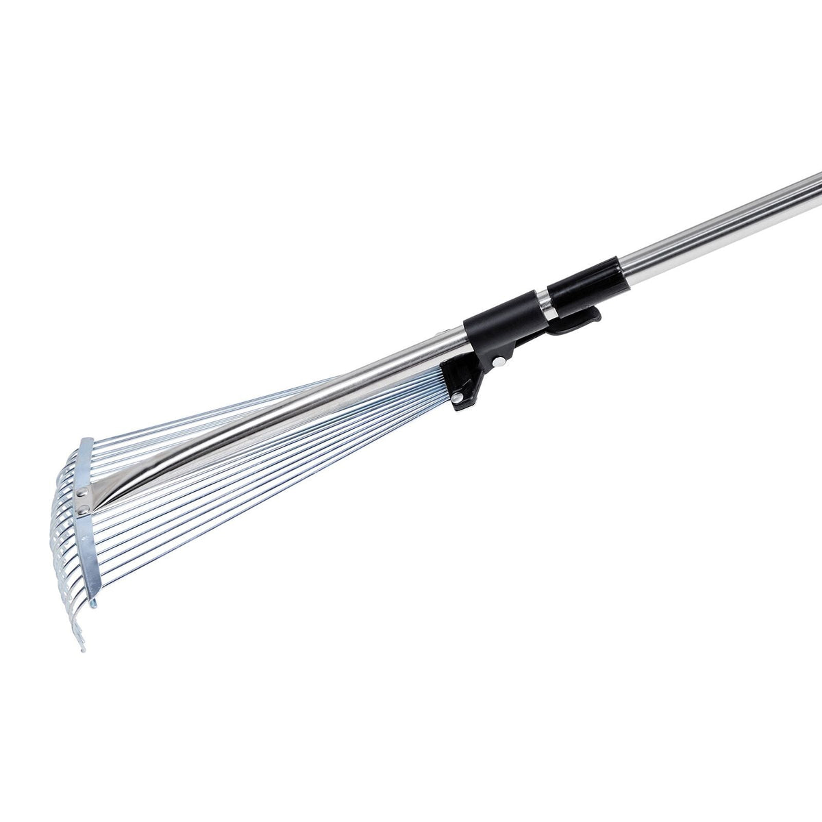 Leaf Rake, 18 Metal Tines, Adjustable Garden Rake for Lawns with 7.7-17.1 Inch Head & 32.3-55.6 Inch Long Handle, Heavy Duty Stainless Steel Small Leaves Tool for Gardening Camping Yard Grass