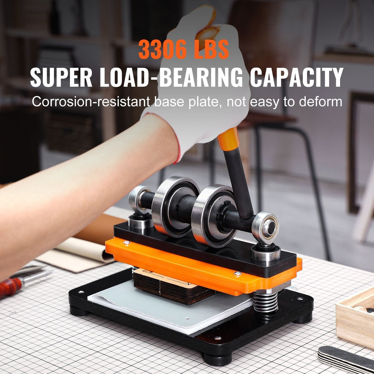 Leather Cutting Machine, 7.1 x 3.9 in Embossing Plate Manual Die Cutter, 0.47 in Pressure Stroke Dual Guide Shafts Die Cut Machine, Leather Embossing Machine for Various of Materials