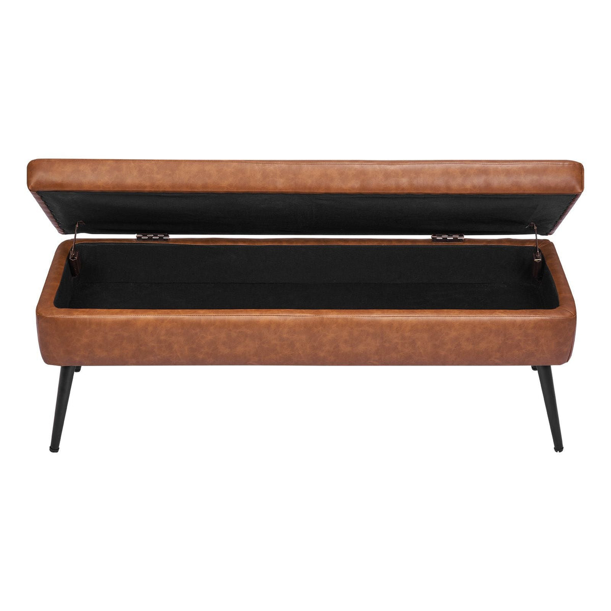 Leather Storage Ottoman Bench, PU Leather Bench with Storage and Metal Legs, Upholstered Shoe Benches Seat for Entryway, Modern End of Bed Benches for Living Room, Dining Room, Hallway, Brown