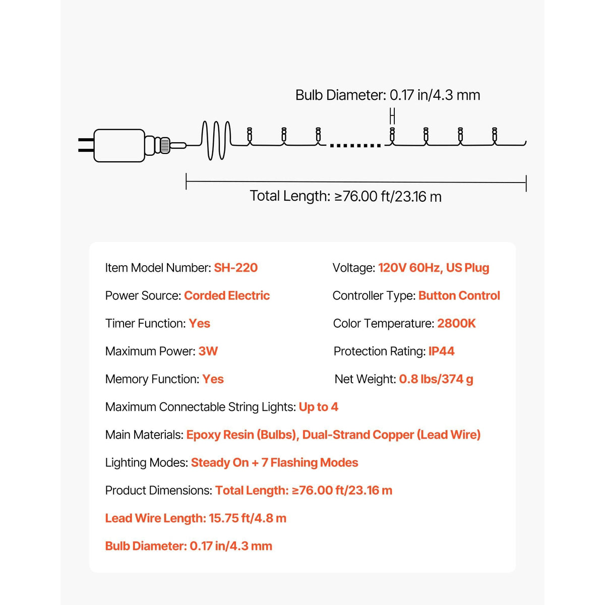 LED Christmas String Lights, 200 LED, 76 ft Connectable Warm White Christmas Lights Outdoor, with 8 Modes, Auto Timer, Twinkle Fairy Lighting Plug in, Waterproof for Tree Yard Patio Decoration