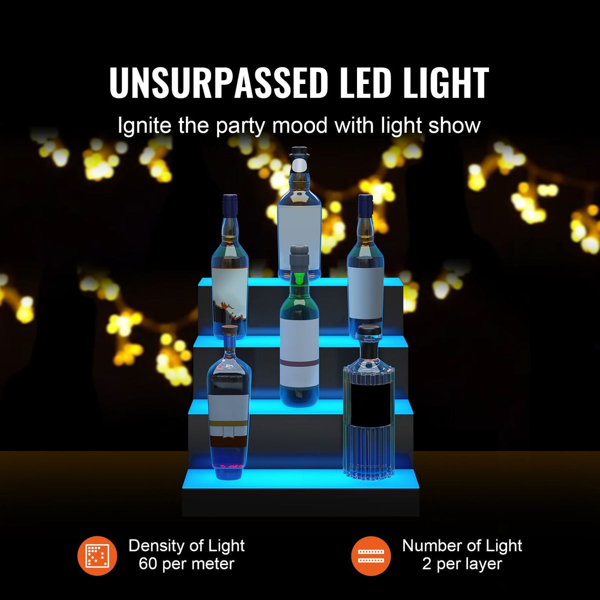 LED Lighted Liquor Bottle Display Bar Shelf RF & App Control 16" 4-Step