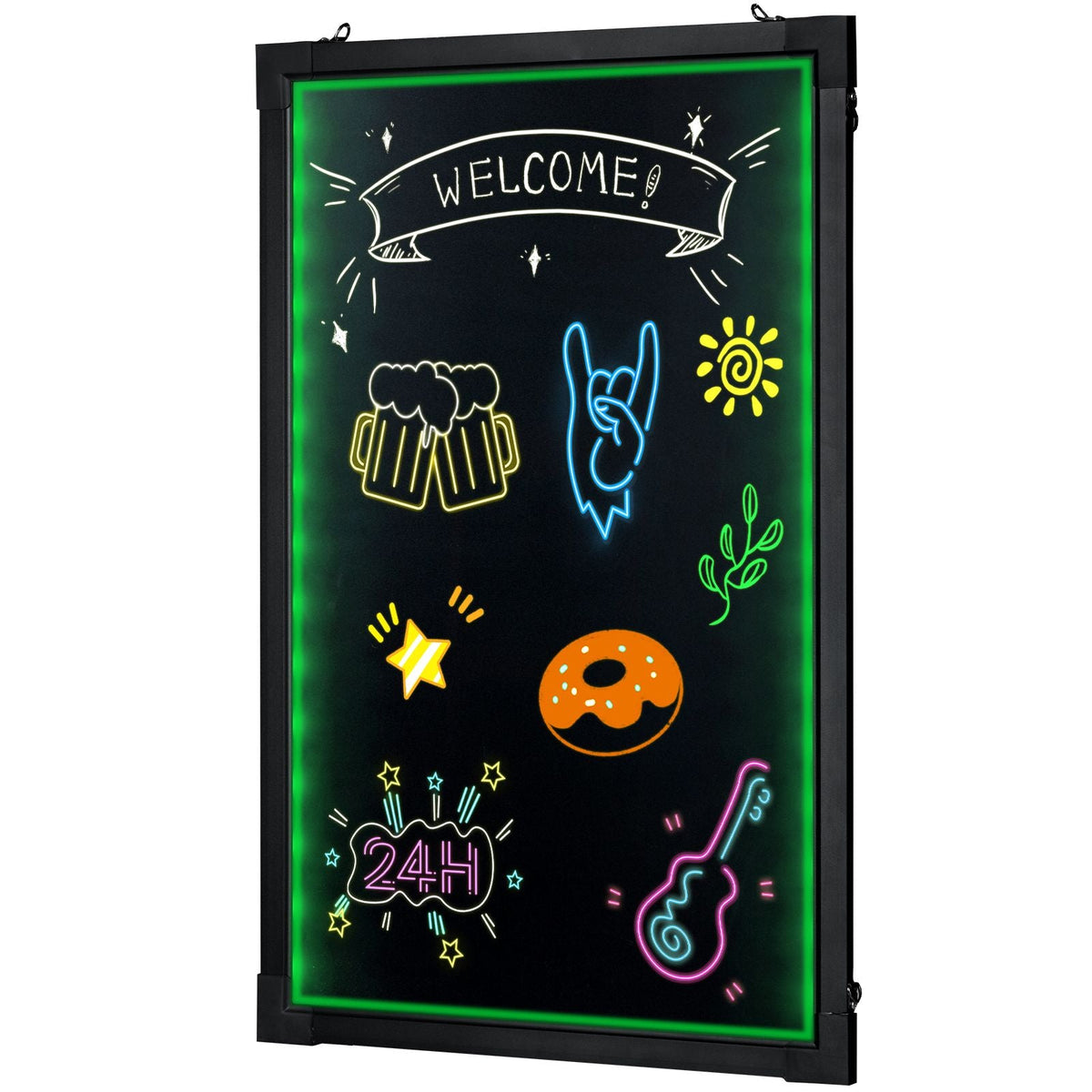 LED Message Writing Board, 24"x16" Illuminated Erasable Lighted Chalkboard, Neon Effect Menu Sign Board, Drawing Board with 8 Fluorescent Chalk Markers and Remote Tested to UL Standards