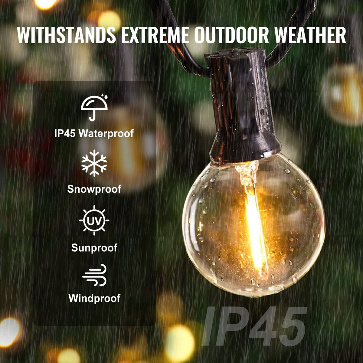 LED Outdoor String Lights, 100FT, 2700K Dimmable Outside Patio Lights with 50 G40 Shatterproof Bulbs E12 Socket Base, Waterproof Hanging Lights for Porch Backyard Garden Balcony Party Decor