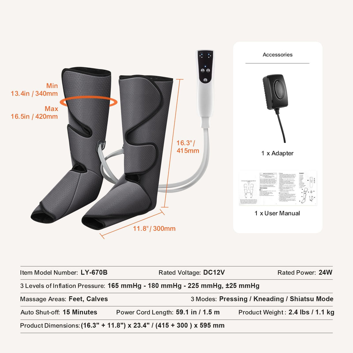 Leg Massager with Air Compression, Foot and Calf Massager with 3 Modes & 3 Intensities, LCD Controller, Compression Massage Boot for Circulation, Swelling and Pain Relief- Great Gift for Mom/Dad