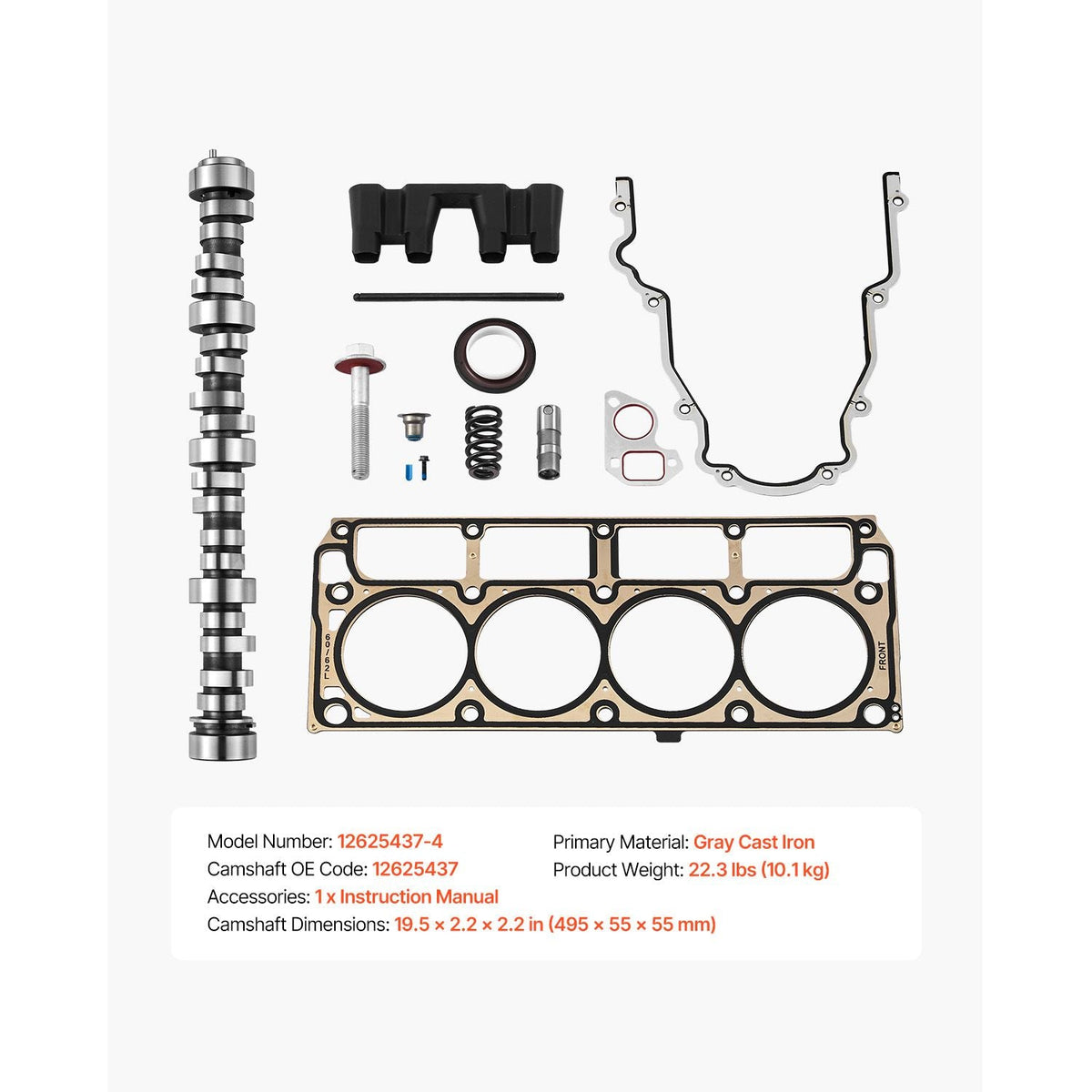 Lifter Camshaft Kit, 13-Piece Set, Gray Cast Iron Engine Cam, Compatible with Norris trucks from 1999-2013 GM Gen3/4, Fit 1999-2013 LS-Based Engines (Silverado, Sierra, Tahoe, Yukon/LS1)