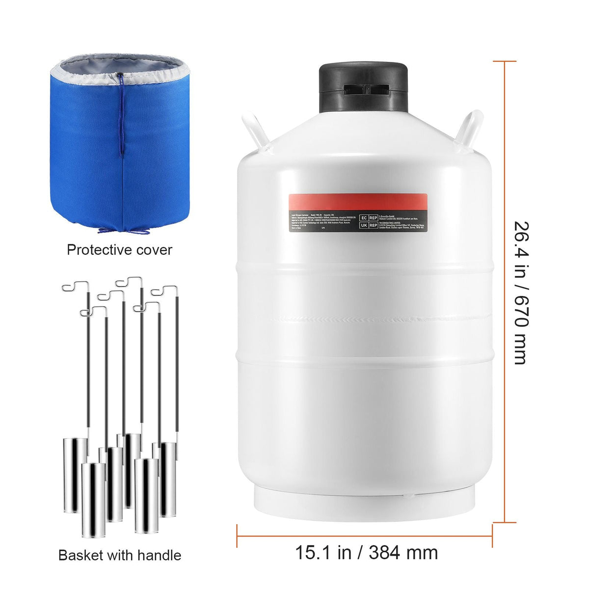 Liquid Nitrogen Tank, 20 L Aluminum Alloy Liquid Nitrogen Container, LN2 Tank Dewar with 6 Canisters and Carry Bag with Straps, Cryogenic Tank for Beauty Industry, Semen Preservation, Scientific