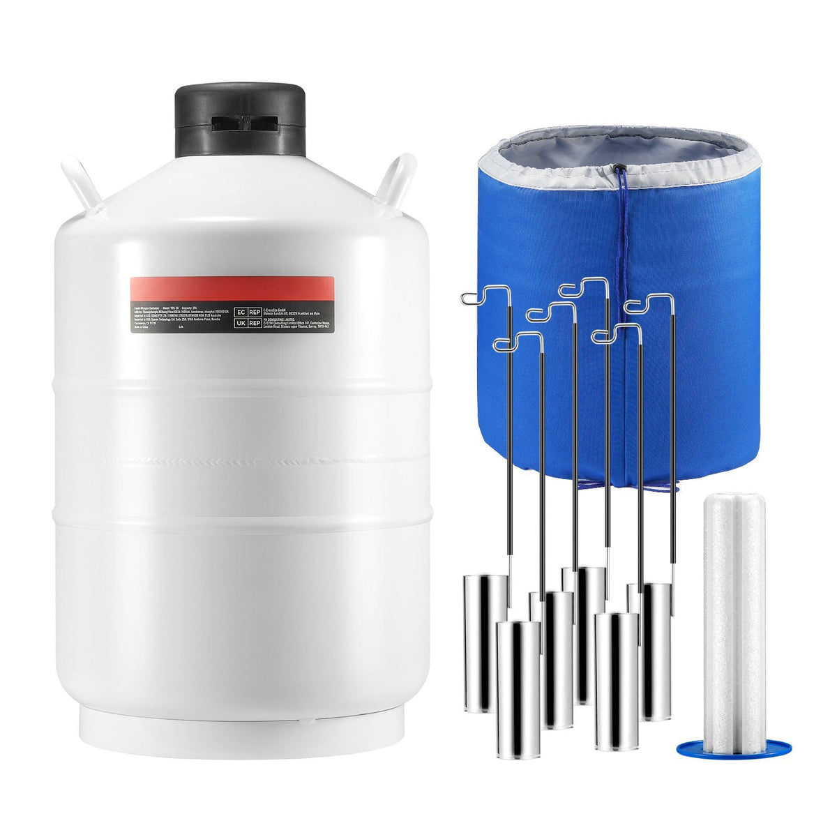 Liquid Nitrogen Tank, 20 L Aluminum Alloy Liquid Nitrogen Container, LN2 Tank Dewar with 6 Canisters and Carry Bag with Straps, Cryogenic Tank for Beauty Industry, Semen Preservation, Scientific