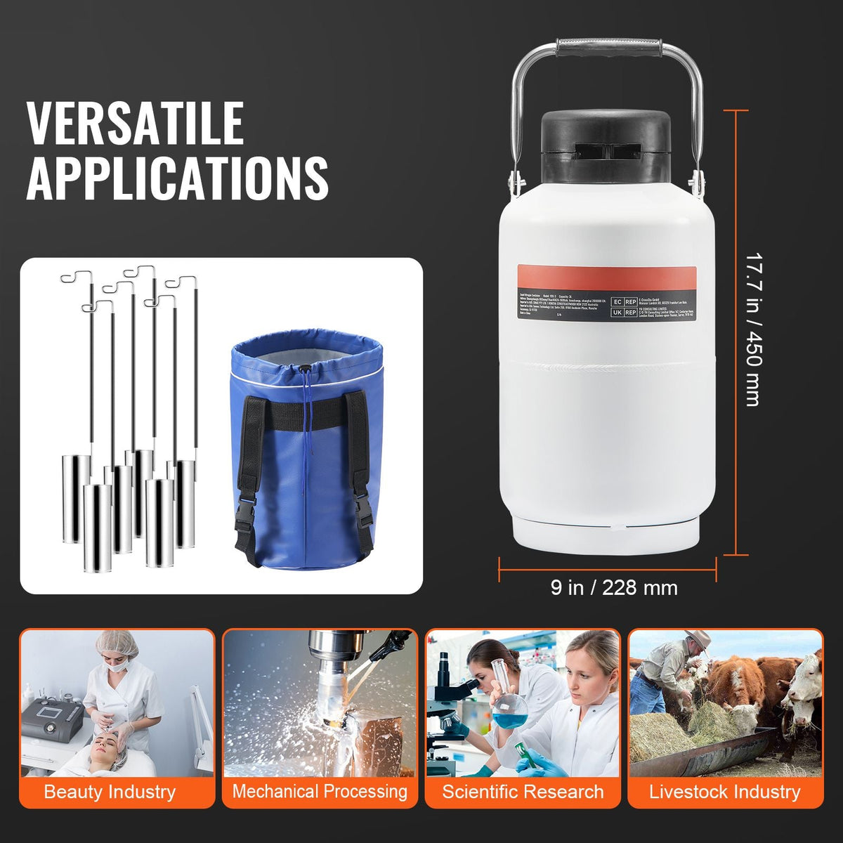 Liquid Nitrogen Tank, 3 L Aluminum Alloy Liquid Nitrogen Container, LN2 Tank Dewar with 6 Canisters and Carry Bag with Straps, Cryogenic Tank for Beauty Industry, Semen Preservation, Scientific