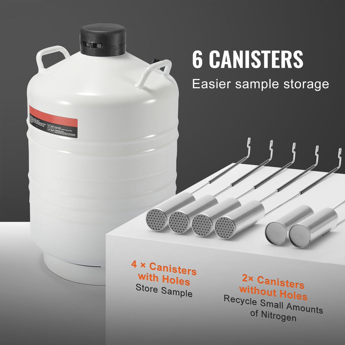 Liquid Nitrogen Tank, 30 L Aluminum Alloy Liquid Nitrogen Container, LN2 Tank Dewar with 6 Canisters and Carry Bag with Straps, Cryogenic Tank for Beauty Industry, Semen Preservation, Scientific