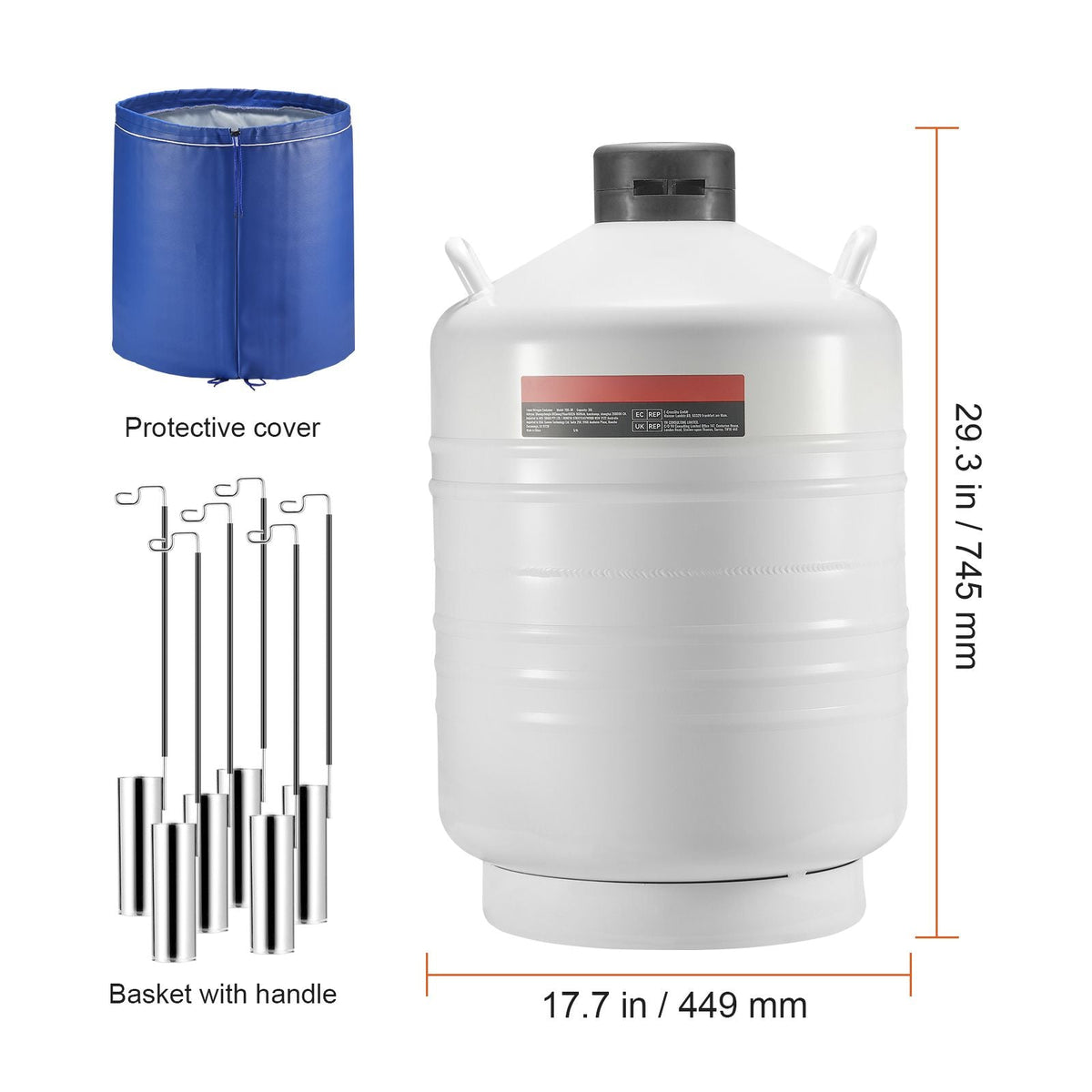 Liquid Nitrogen Tank, 30 L Aluminum Alloy Liquid Nitrogen Container, LN2 Tank Dewar with 6 Canisters and Carry Bag with Straps, Cryogenic Tank for Beauty Industry, Semen Preservation, Scientific