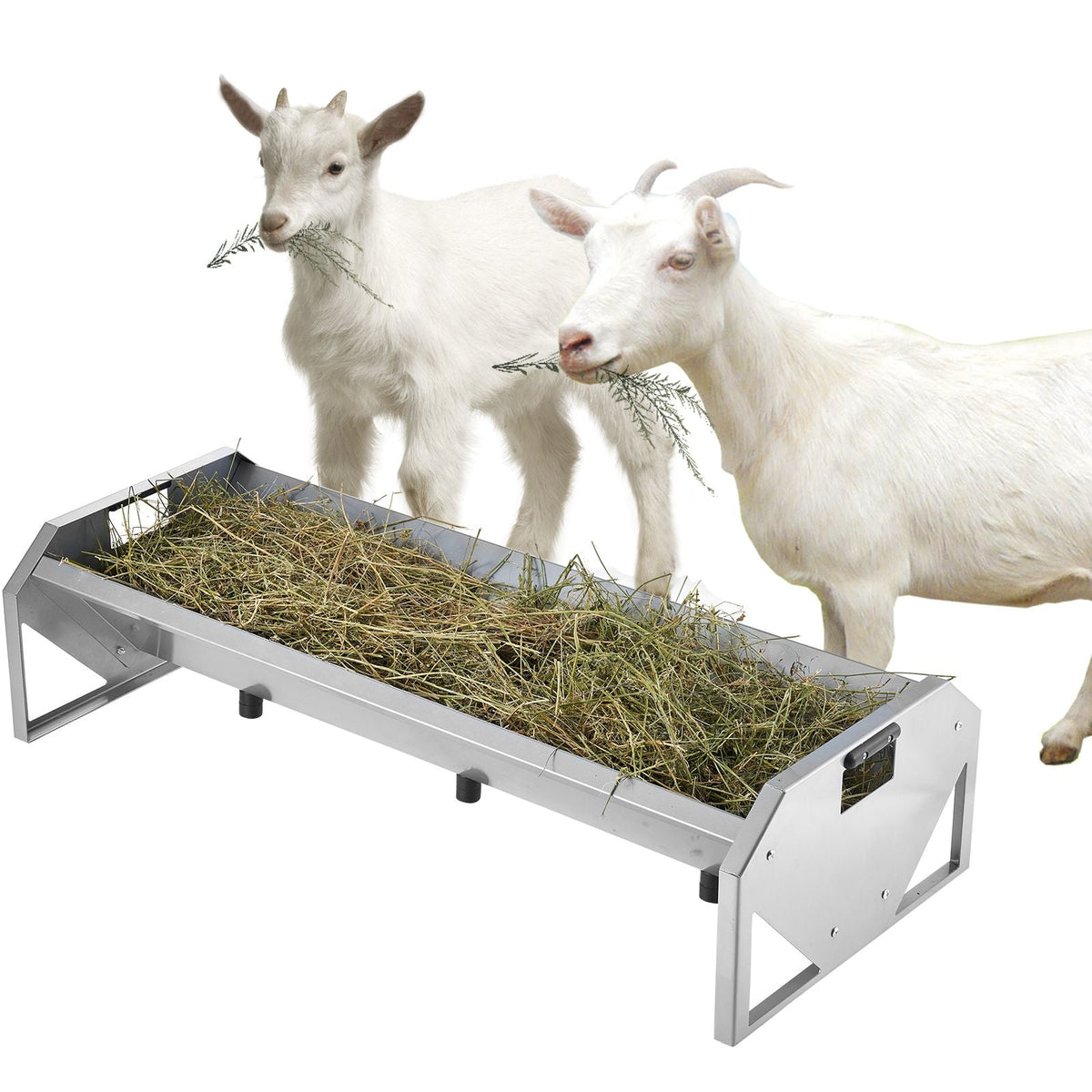 Livestock Feeding Trough, 22 Gallon Capacity, 45" Hay Feeder, Heavy Duty Steel Livestock Trough, Galvanized Steel Sheep Feeder Trough Feeding up to 10 Goats for Horse Sheep Hog Farm Sheds Pen