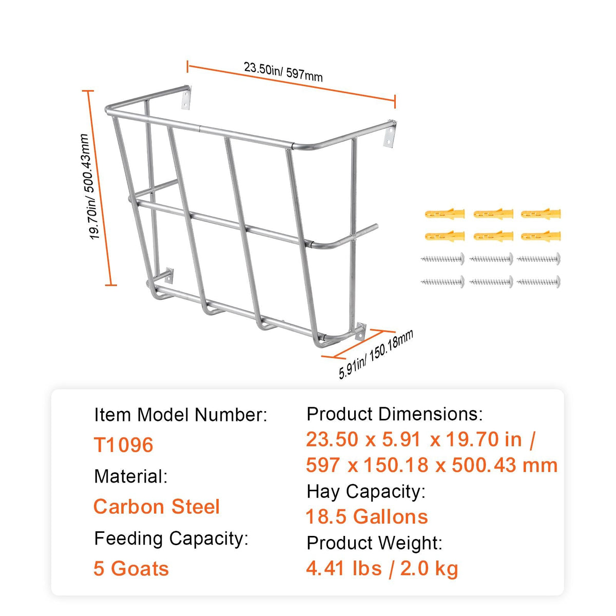 Livestock Hay Feeder, 18.5 Gallons Large Capacity, Heavy-Duty Steel Goat Hay Rack, 24.4" Long Wall Mounted Horse Hay Holder, Multiple Sided Feeding Rack for Sheep Farm Livestock Indoor Outdoor