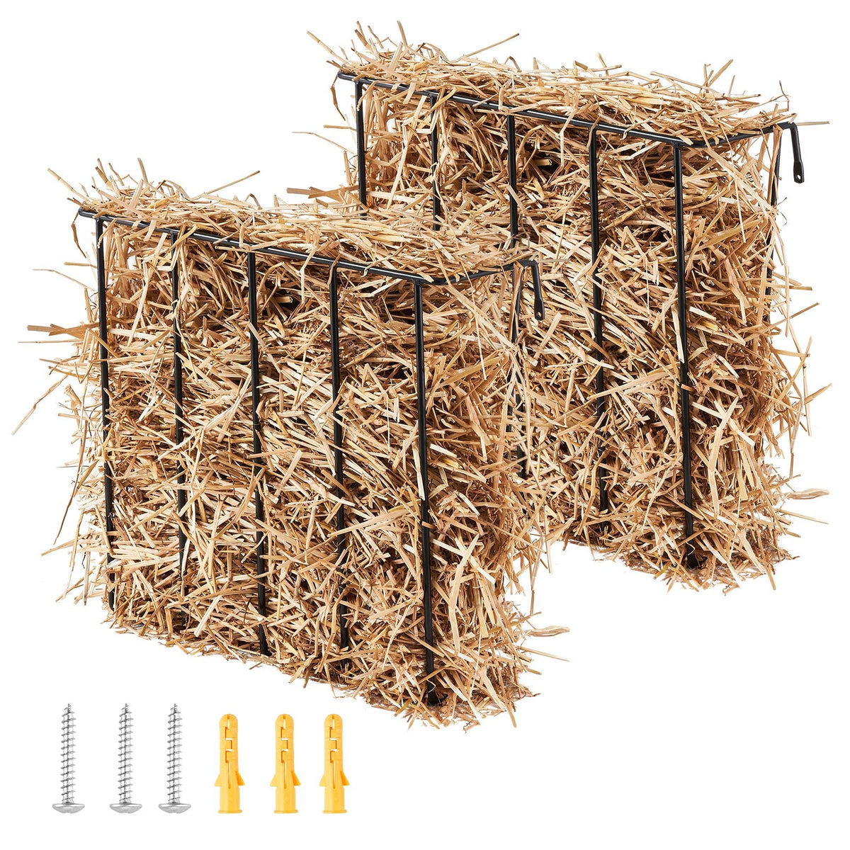 Livestock Hay Feeder, 24 Gallons Large Capacity, 2 Packs Heavy-Duty Steel Goat Hay Rack, 27'' Long Wall Mounted Horse Hay Holder, Multiple Sided Feeding Rack for Sheep Farm Indoor Outdoor