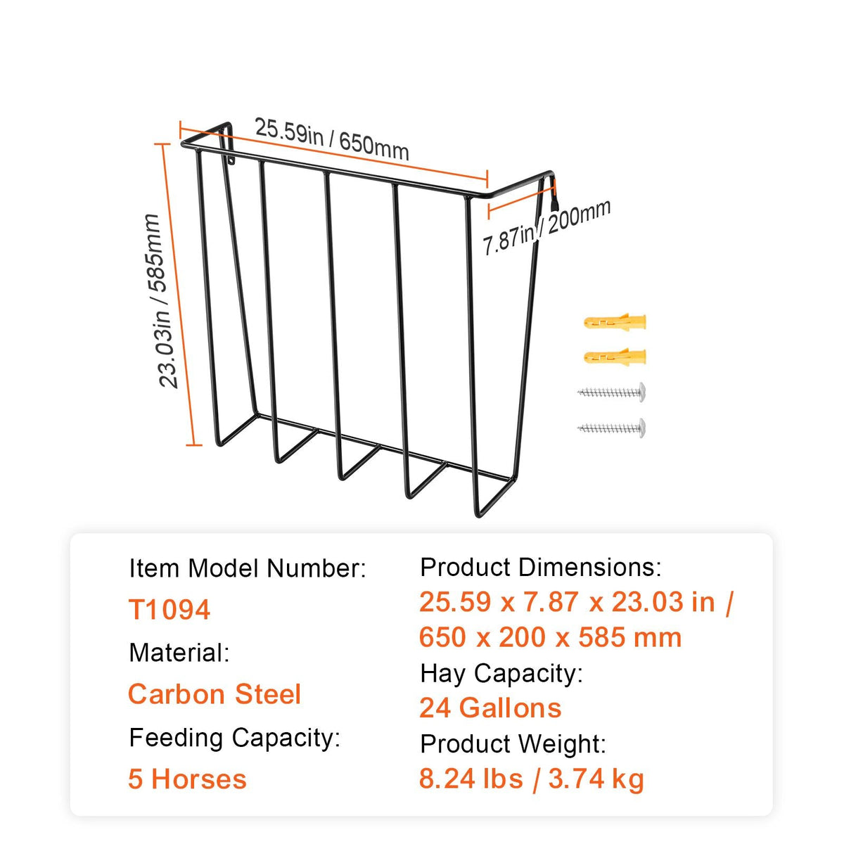 Livestock Hay Feeder, 24 Gallons Large Capacity, Heavy-Duty Steel Goat Hay Rack, 27'' Long Wall Mounted Horse Hay Holder, Multiple Sided Feeding Rack for Sheep Farm Livestock Indoor Outdoor
