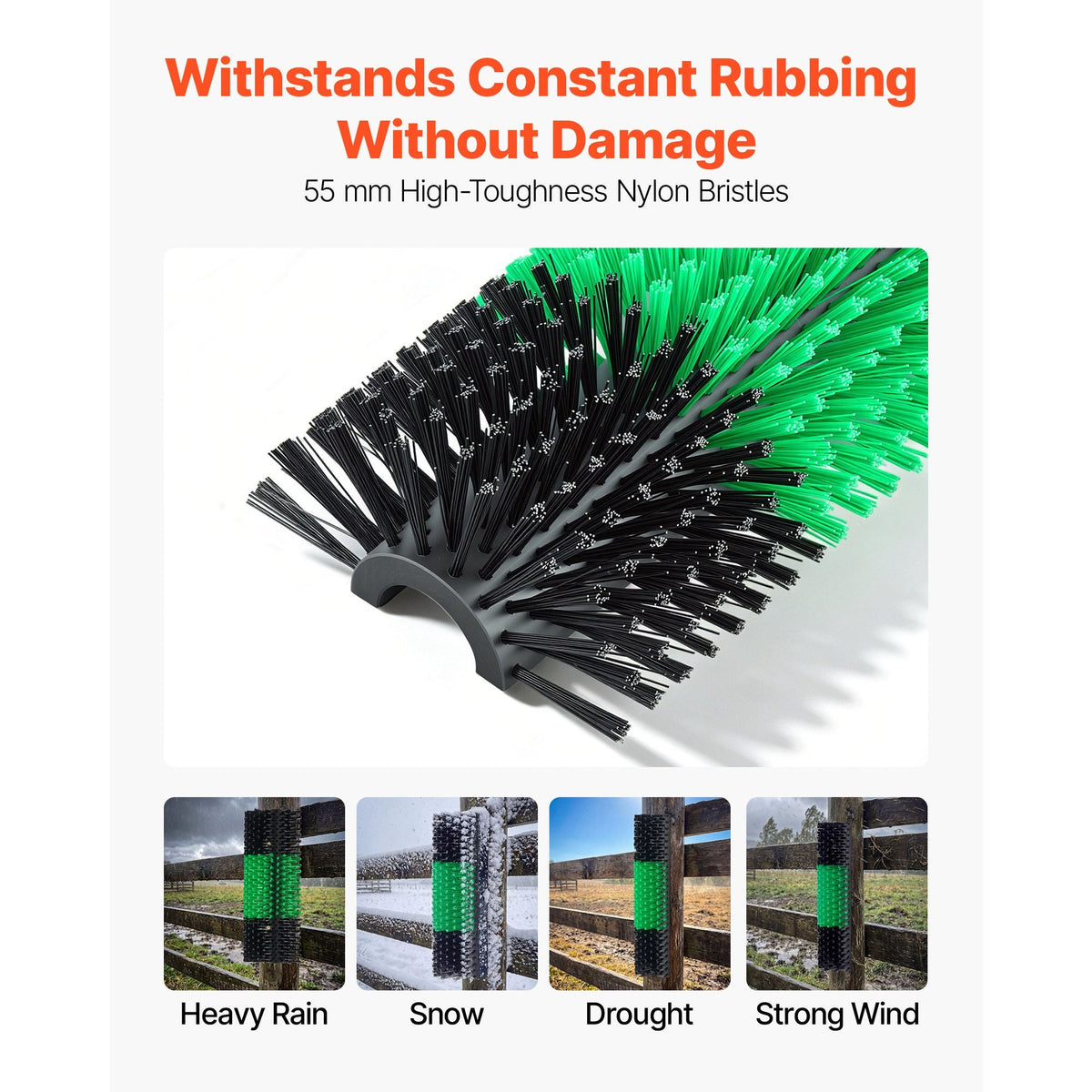 Livestock Scratching Brush, 1PC Goat Scratcher Brush Post with 4 Screws, 16.9" x 7.5" Cow Scratcher for Back Itch Relief, Massage Grooming Scratch Tool for Horse Cattle Sheep Pig, Green & Black