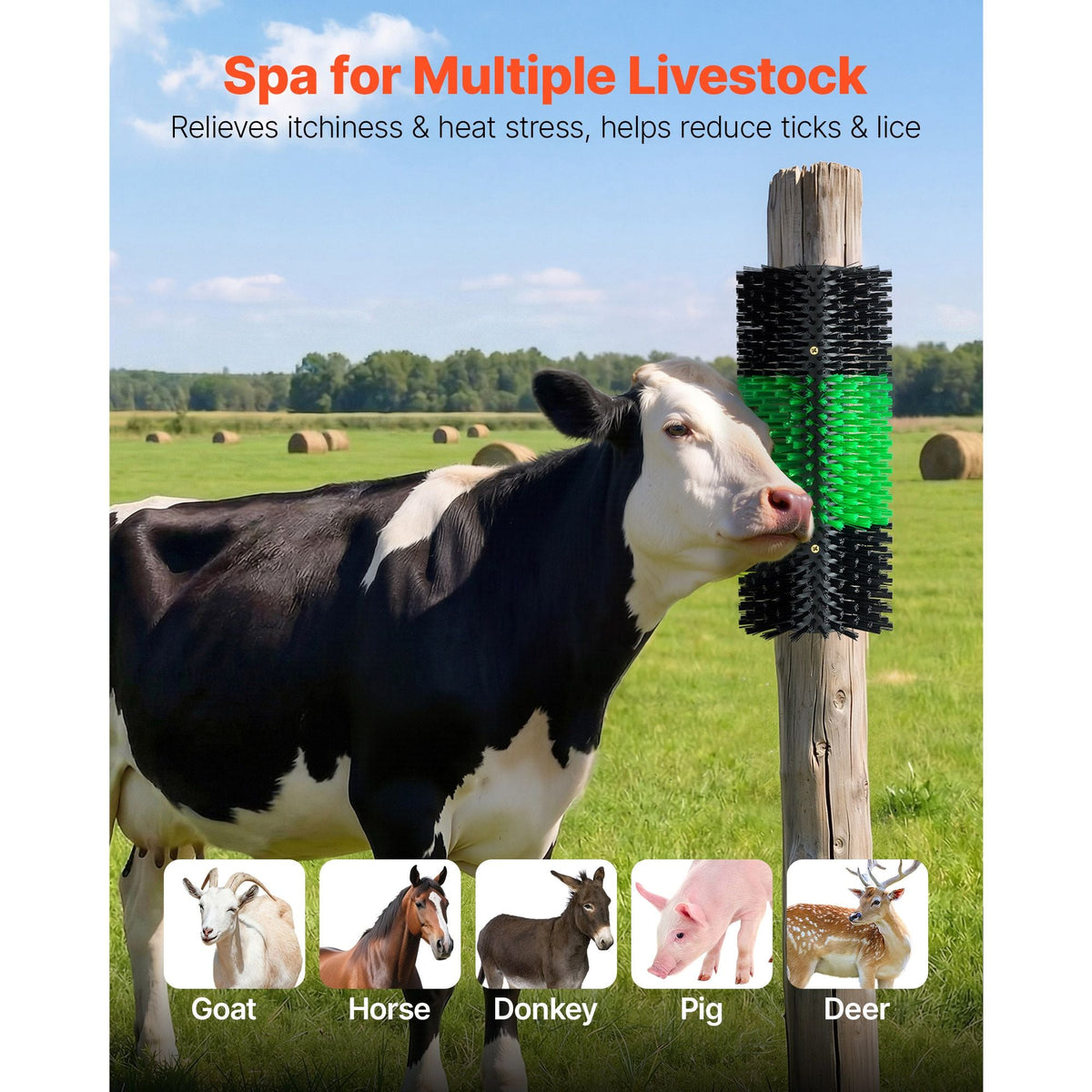 Livestock Scratching Brush, 2PCS Goat Scratcher Brush Post with 8 Screws, 16.9" x 7.5" Cow Scratcher for Back Itch Relief, Massage Grooming Scratch Tool for Horse Cattle Sheep Pig, Green & Black