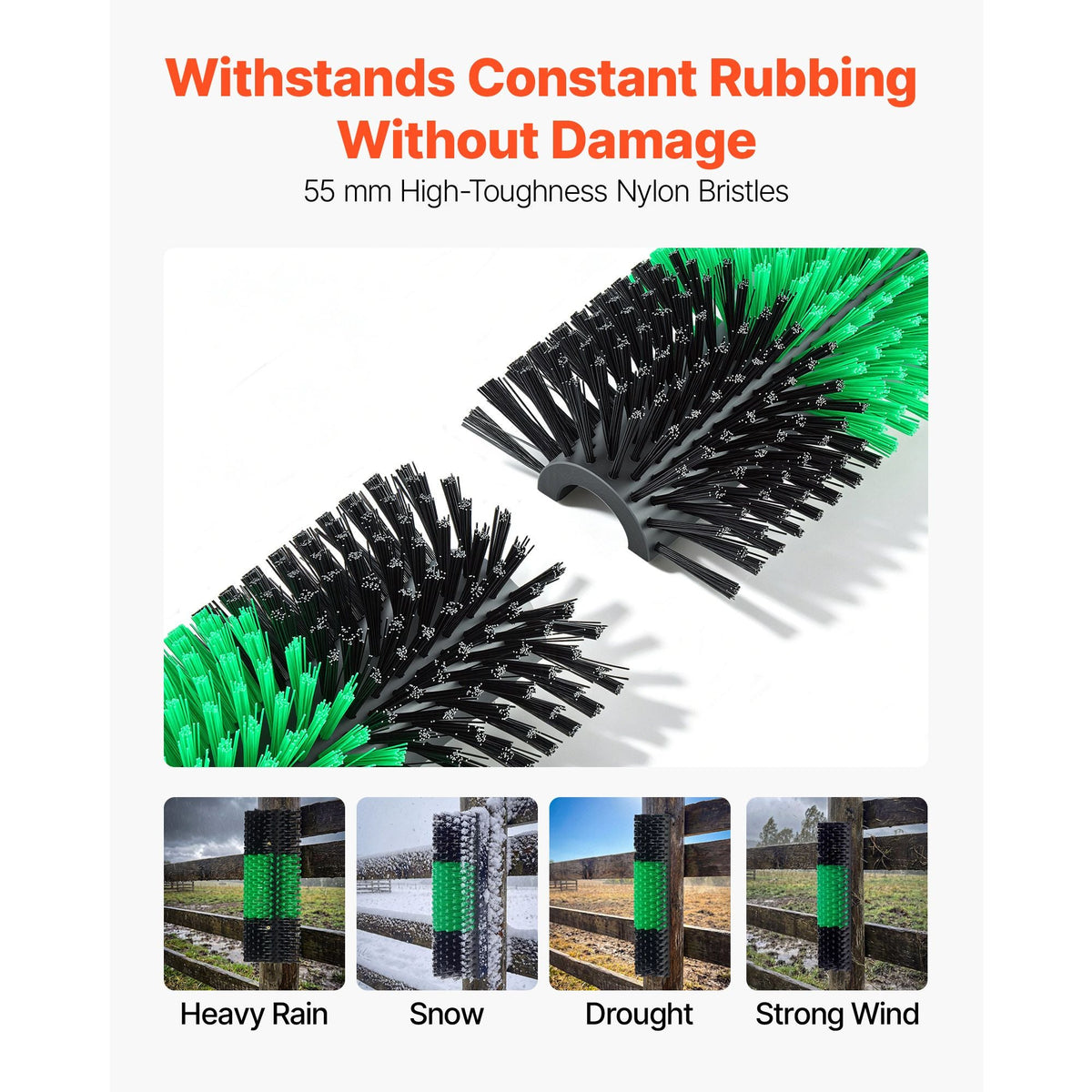 Livestock Scratching Brush, 2PCS Goat Scratcher Brush Post with 8 Screws, 16.9" x 7.5" Cow Scratcher for Back Itch Relief, Massage Grooming Scratch Tool for Horse Cattle Sheep Pig, Green & Black