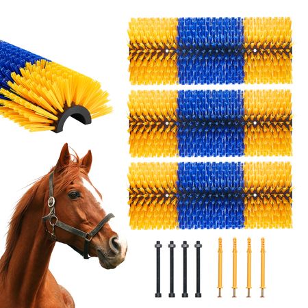 Livestock Scratching Brush, 3 Pcs Horse Brush with 6 Screws, 17.1 x 7.5 in Cow Scratcher, for Back Itch Relief & Keep Cleaning, Grooming & Scratching Post Brush for Horse, Pig, Cattle Supplies