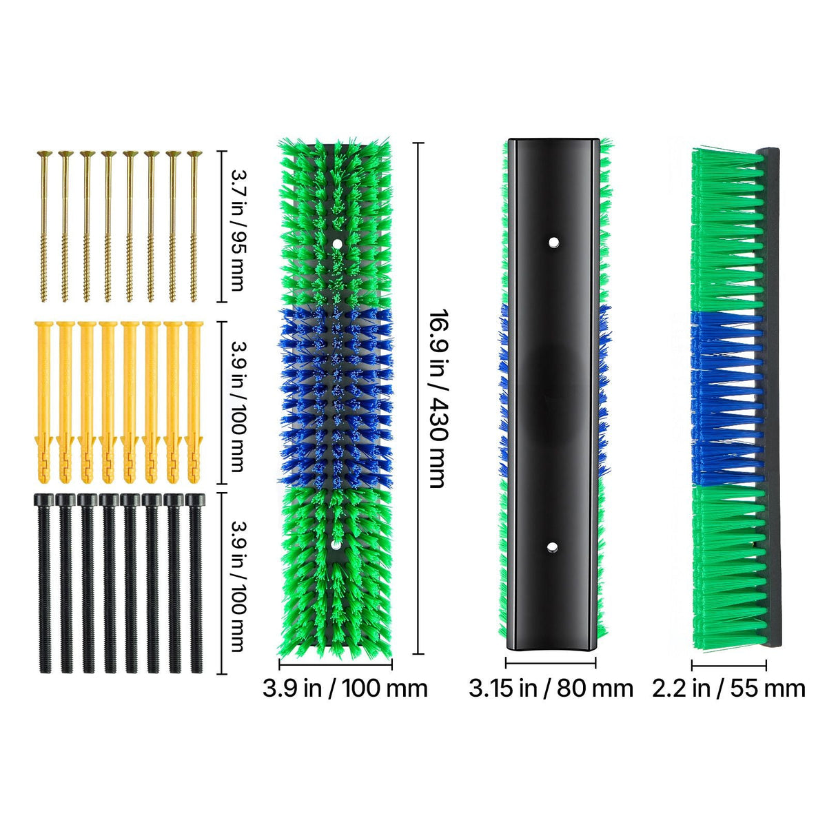 Livestock Scratching Brush, 4PCS Goat Scratcher Brush Post with 16 Screws, 16.9" x 3.9" Cow Scratcher for Back Itch Relief, Massage Grooming Scratch Tool for Horse Cattle Sheep Pig, Green & Blue