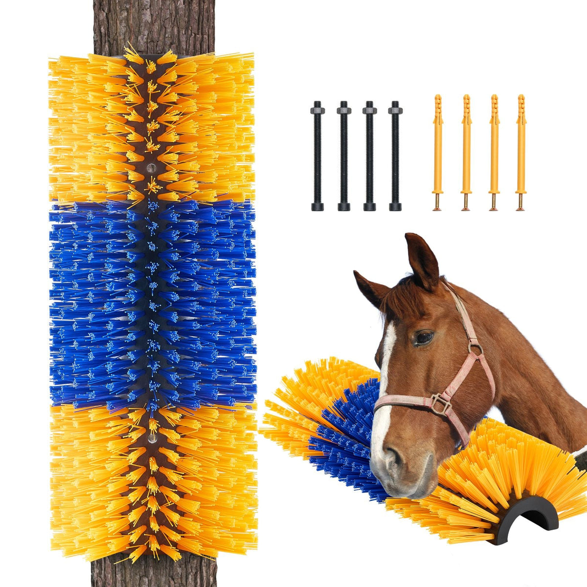 Livestock Scratching Brush, Horse Brush with 2 Screws, 17.1 x 7.5 in Cow Scratcher, for Back Itch Relief & Keep Cleaning, Grooming & Scratching Post Brush for Horse, Pig, Cattle Supplies