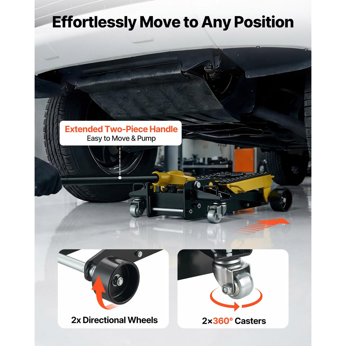 Low Profile Floor Jack, 2 Ton (4409 lbs) Capacity, Steel Racing Floor Jack with Single Piston Quick Lift Pump, Hydraulic Trolley Car Lift for Cars, Motorcycles, ATVs, Lifting Range 5.7"-17"