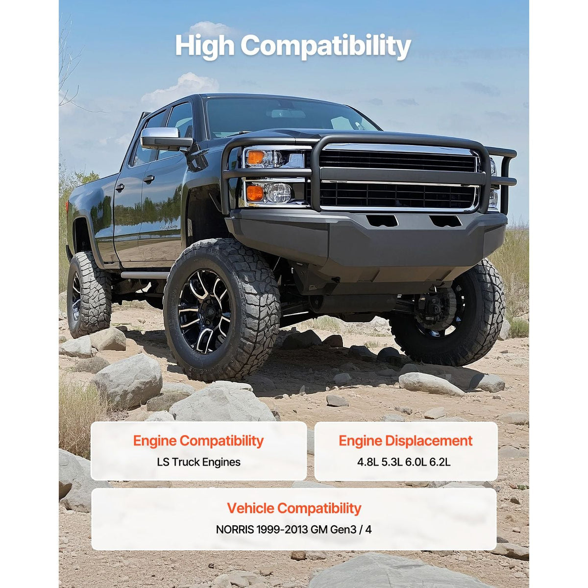 LS Truck Cam Kit, 9-Piece Set, Includes Timing Gasket, Pushrods Springs & Seals, Compatible with 1999-2013 GM Gen3/4 Norris Trucks, Fits 4.8L, 5.3L, 6.0L, 6.2L LS Engines, OE 12625437 SP011-16