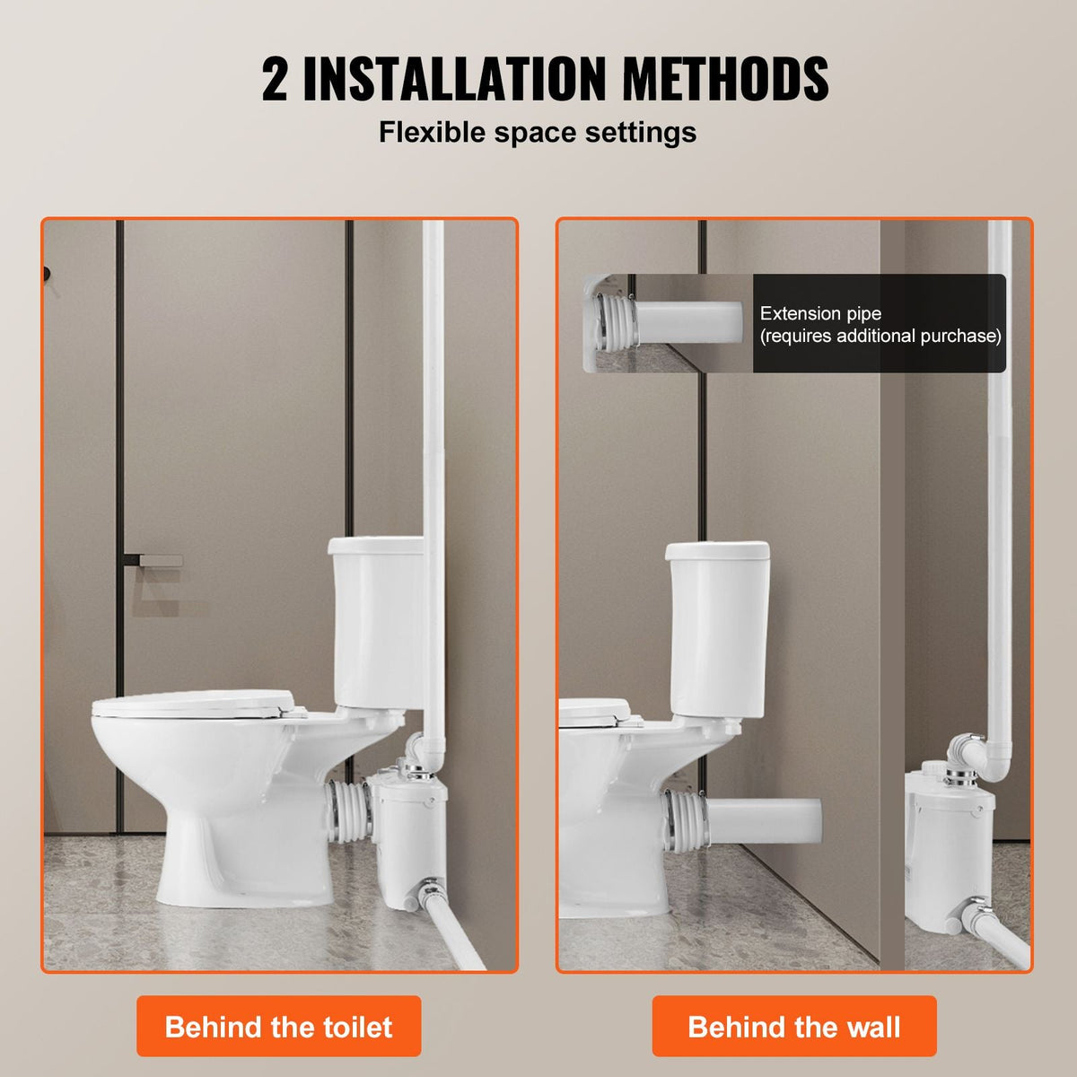 Macerating Toilet System with Powerful 500W Macerator Pump, Rear Discharge and Upflush Toilet For Basement, Dual Flush Water Disposal, Macerating Toilet System Kit with 3-Inlet, Space Saving