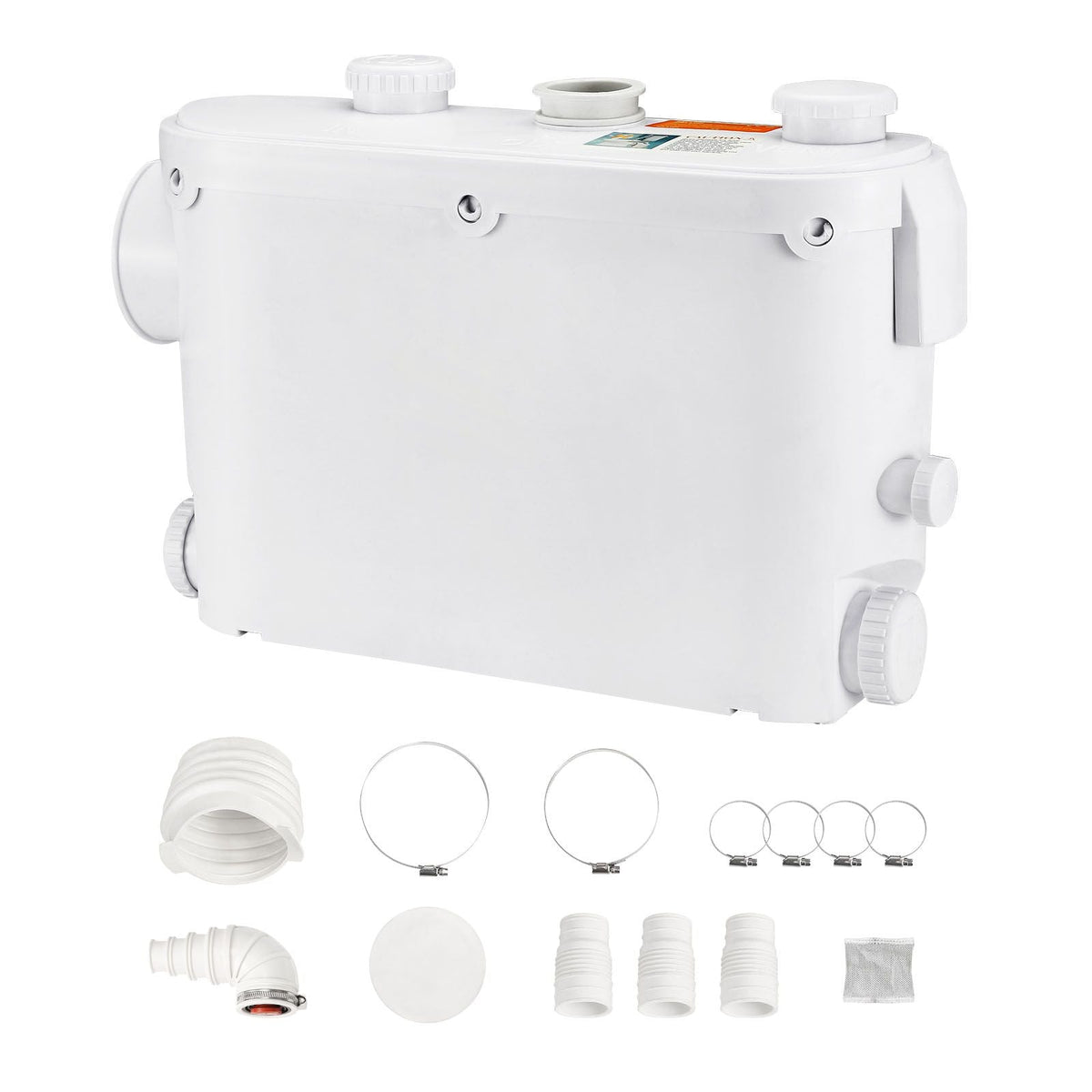 Macerator Pump, 500W, 29 GPM Flow, 26 ft/8 m Head, Macerator Wall-Hung Toilet Pump with 4 Water Inlets, Waste Water Disposal Upflush Machine for Toilet, Basement, Shower, Sink, Laundry, Bathtub