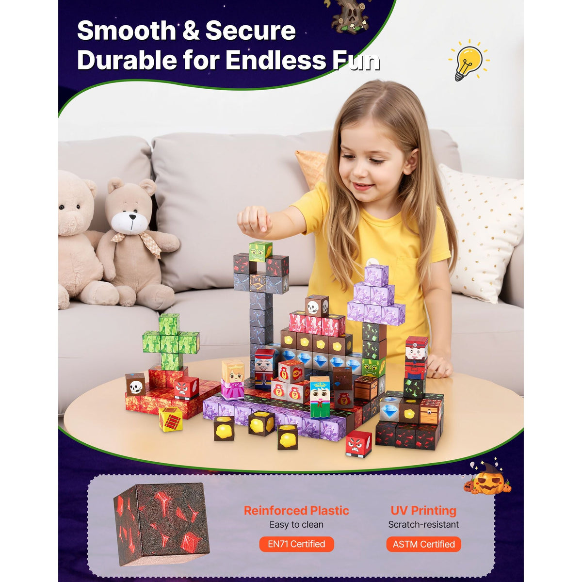 Magnetic Blocks, 150 PCS Dark Castle Set, Magnetic Building Cubes for Kids, STEM Montessori Sensory Toys for Christmas Birthday Gift, Construction Stacking Toy for 3+ Years Old Boys & Girls