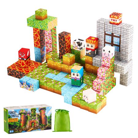 Magnetic Blocks, 150 PCS Forest Castle Set, Magnetic Building Cubes for Kids, STEM Montessori Sensory Toys for Christmas Birthday Gift, Construction Stacking Toy for 3+ Years Old Boys & Girls