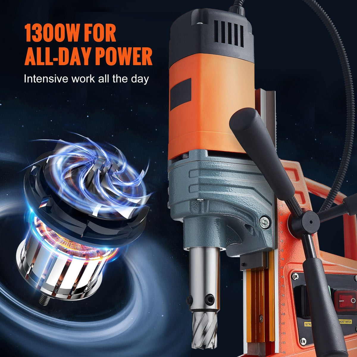 Magnetic Drill, 1300W Motor 1.6 in Boring Diameter, 2810 lbf Portable Electric Mag Drill Press, 810 RPM No-Load Speed, Drilling Machine for Metal Surface, Industrial and Home Improvement