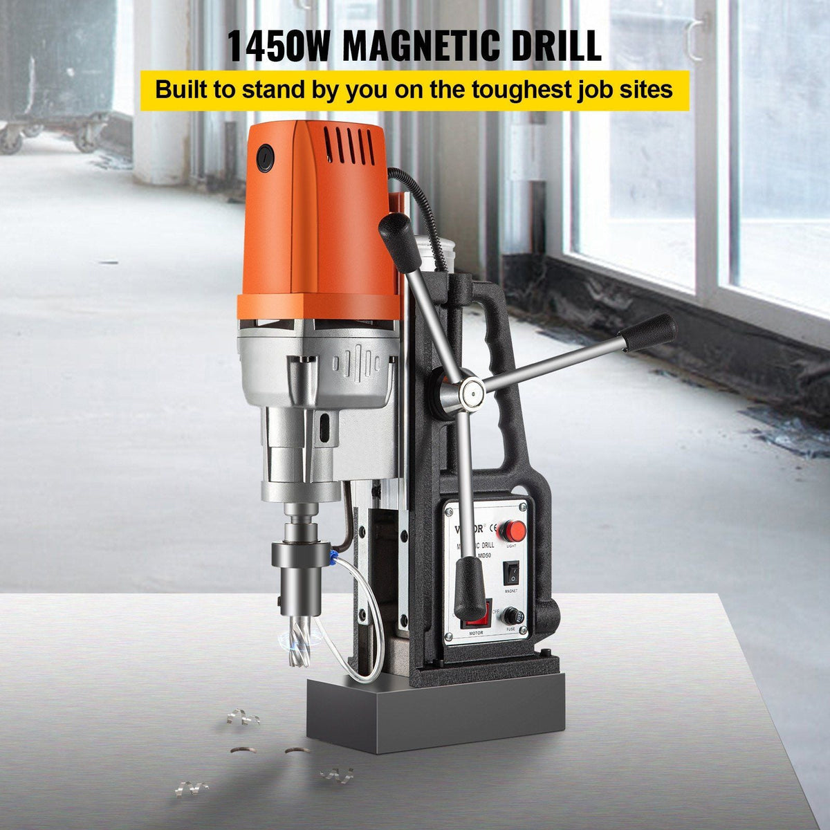 Magnetic Drill 1450W Magnetic Drill Press with 2Inch Boring Diameter Annular Cutter Machine 2900 LBS 11pcs HSS Annular Cutter Bits